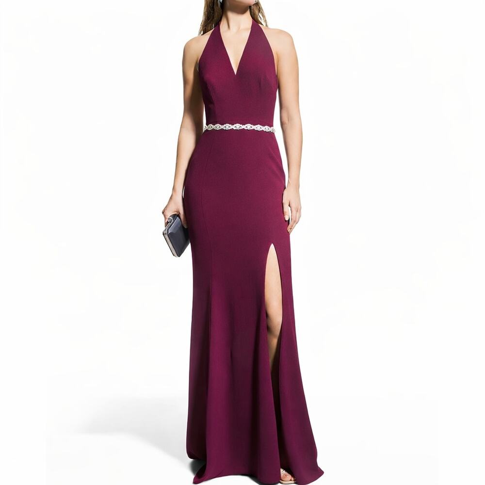 Dress The Population Shiloh Maxi Dress Halter Crystal Formal Wedding Guest Dress